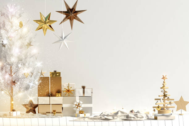istock Modern Christmas interior, Scandinavian style. Wall mock up. 3D illustration 1068387990