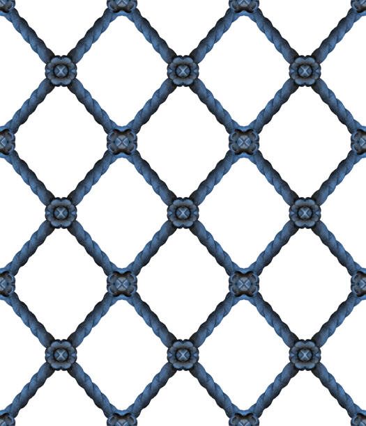 Old wrought iron grating with floral decorations  - seamless pattern on white background for easy selection - useful for 3D rendering