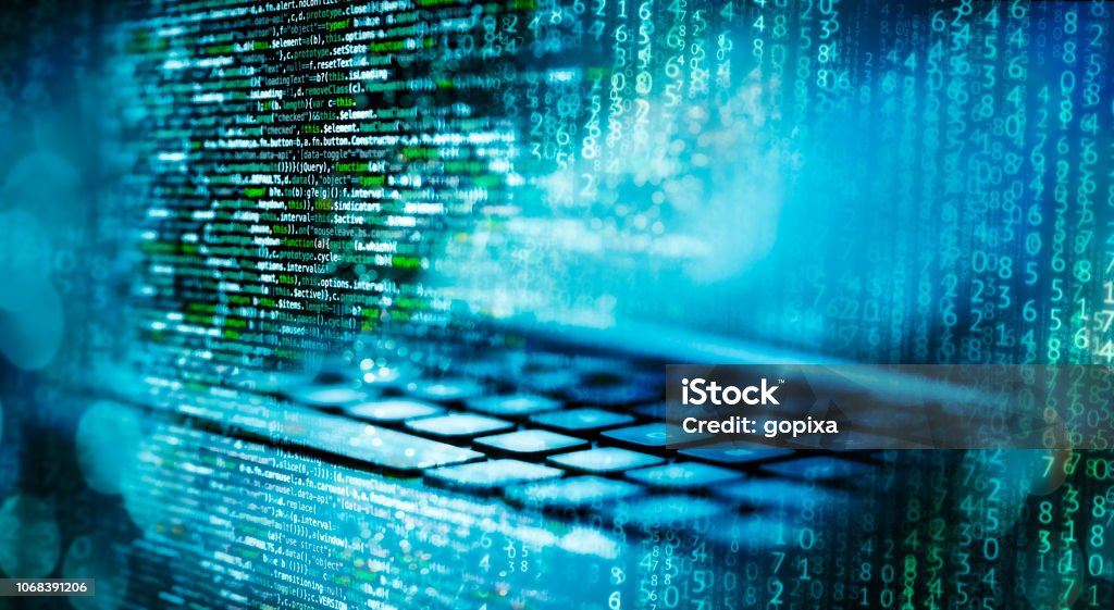 Programming Code With Computer And Matrix Stock Photo - Download Image ...