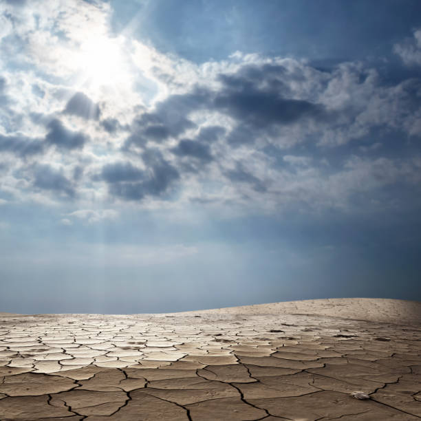 istock conceptual image of dried and cracked landscape over cloudy sky 1068404098