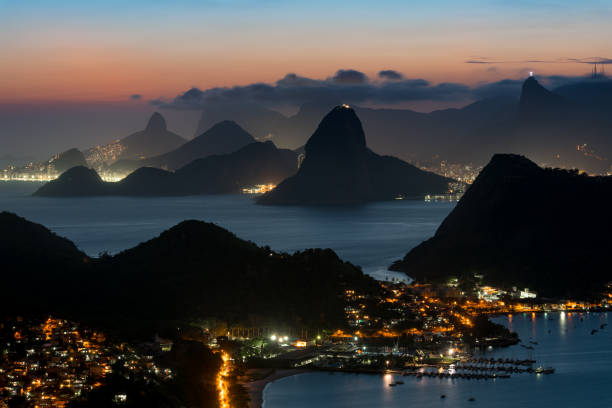 istock Night View of Rio de Janeiro Mountain Silhouettes 1068409400
