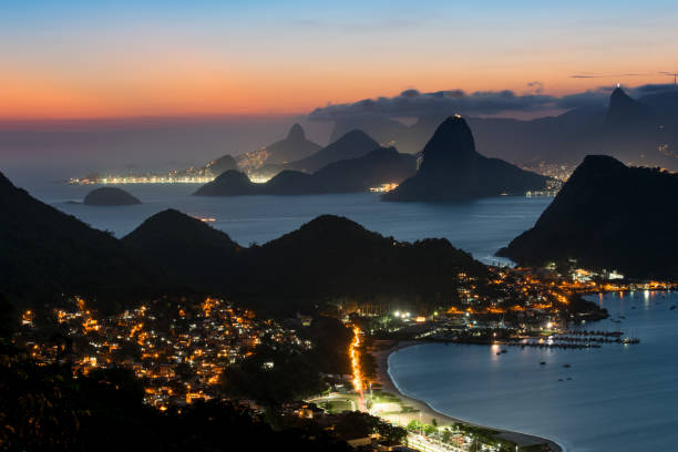 istock Night View of Rio de Janeiro Mountain Silhouettes 1068409412