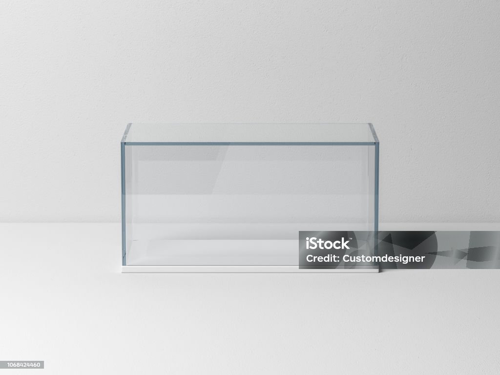 Glas-Mock-up-Box mit weißer Podium für Produkt-Präsentation oder Skala-Auto-Modell - Lizenzfrei Schachtel Stock-Foto