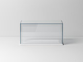 Glass box Mockup with white podium for product presentation or scale car model