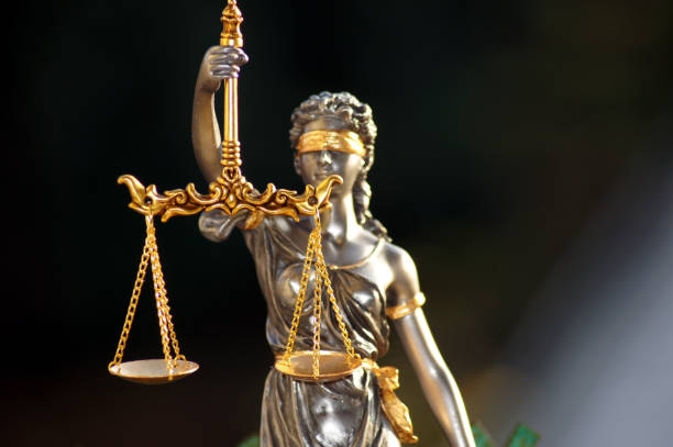 istock Close-up of a justice figure shines from sunlight 1068425642