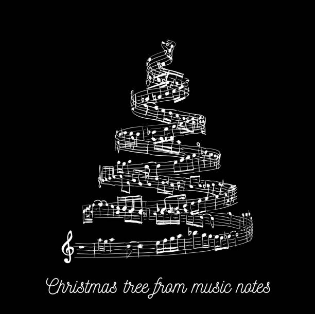 рождественская елка из нот. вектор - music sheet music treble clef musical staff stock illustrations