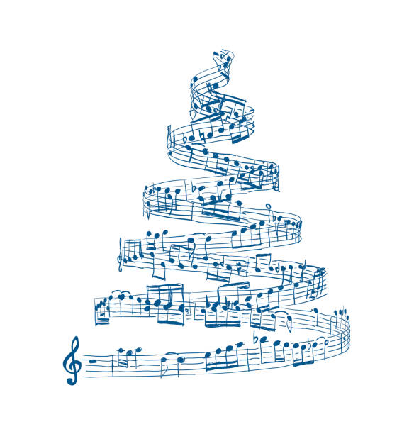 ilustrações, clipart, desenhos animados e ícones de árvore de natal de notas musicais. vector - music backgrounds musical note sheet music