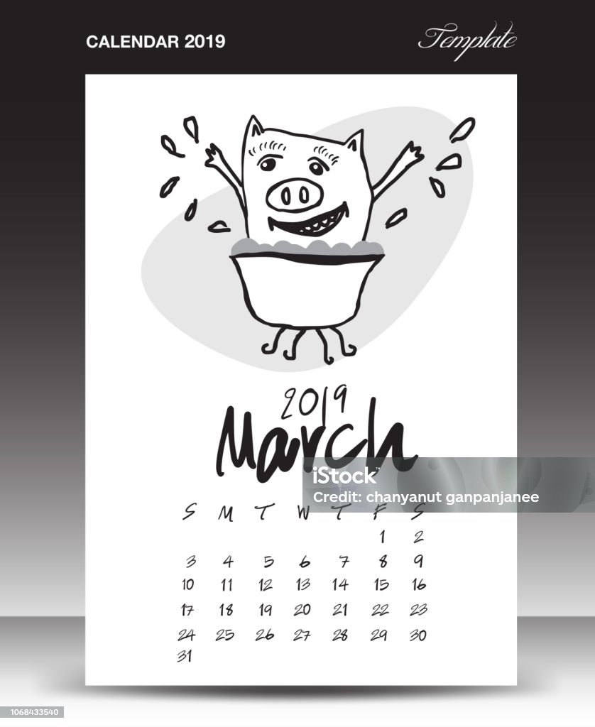 Pig Calendar For 2019 Lettering Calendar March 2019 Template Handdrawn Pig Calendar For 2019 Lettering Calendar March 2019 Template Handdrawn