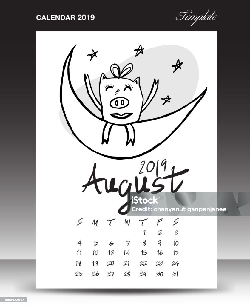 Pig Calendar For 2019 Lettering Calendar August 2019 Template Handdrawn Pig Calendar For 2019 Lettering Calendar August 2019 Template Handdrawn