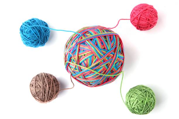 istock Colorful cotton big thread ball from four color thread isolated on white background. 1068435094