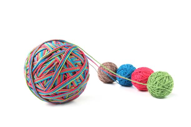 istock Colorful cotton big thread ball from four color thread isolated on white background. 1068435118