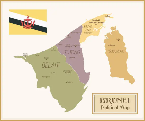 Vector illustration of 36 -Brunei - Vintage Isolated q10