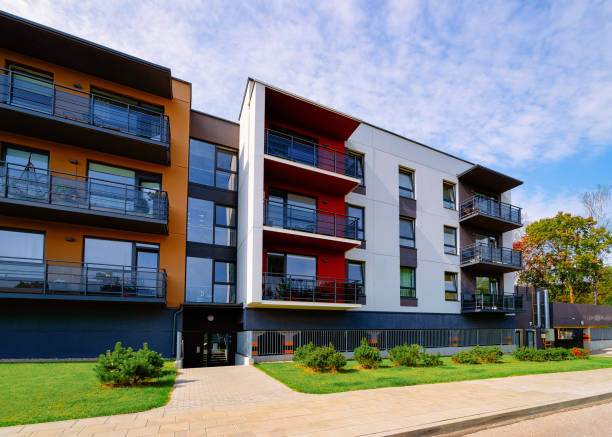istock Modern flat apartment building real estate outdoor architecture 1068443674