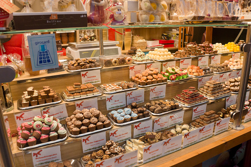 Delicious Christmas sweets at a market stall on the Frankfurt Christmas market