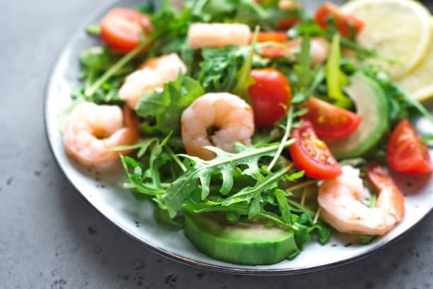 istock Avocado Shrimp Salad with Arugula and Tomatoes 1068454406