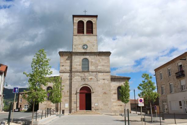 Village of Pélussin - Loire Village of Pélussin - Loire: its halls, its church, its body of water, its murals halle north rhine westphalia stock pictures, royalty-free photos & images