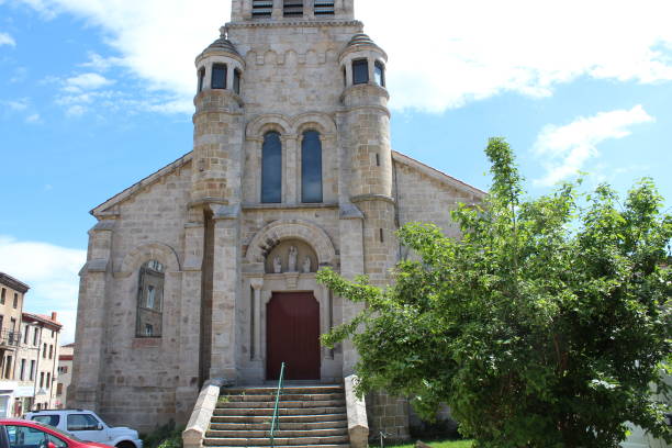 Village of Pélussin - Loire Village of Pélussin - Loire: its halls, its church, its body of water, its murals halle north rhine westphalia stock pictures, royalty-free photos & images