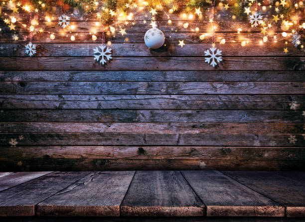 istock Christmas rustic background with wooden planks 1068470186