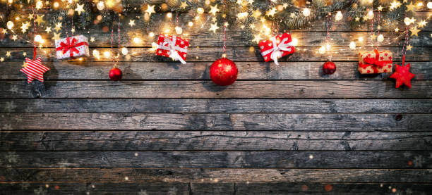 istock Christmas rustic background with wooden planks 1068470474