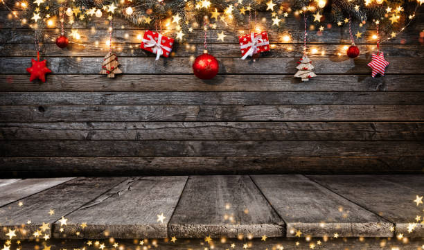 istock Christmas rustic background with wooden planks 1068470658