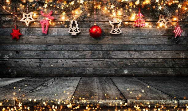 istock Christmas rustic background with wooden planks 1068471016