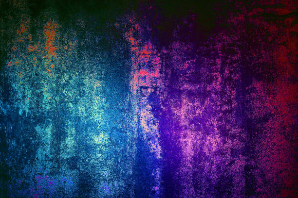 istock Glossy textured wall in blue and red neon light 1068477366