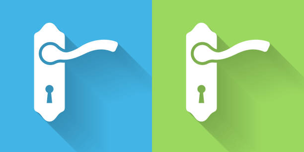 Doorknob Icon with Long Shadow Doorknob Icon with Long Shadow. The icon is on Blue Green Background with Long Shadow. There are two background color variations included in this file. The icon is rendered in white color and the background is blue or green. There is also a 45 degree long shadow. door handle stock illustrations