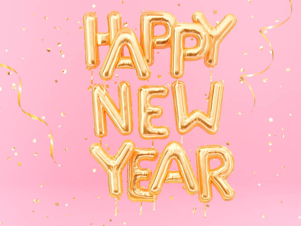 istock Happy New Year gold text on pink girly background, 1068479624