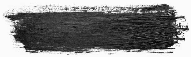 Long rectangular hand drawn isolated paintbrush stripe with dirty black color ink. Splatter Paint Texture. Distress rough background. Scratch, Grain, Noise rectangle stamp. Copy space for your text.