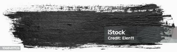 Long Rectangular Hand Drawn Isolated Paintbrush Stripe With Dirty Black Color Ink Splatter Paint Texture Distress Rough Background Scratch Grain Noise Rectangle Stamp Copy Space For Your Text Stock Photo - Download Image Now