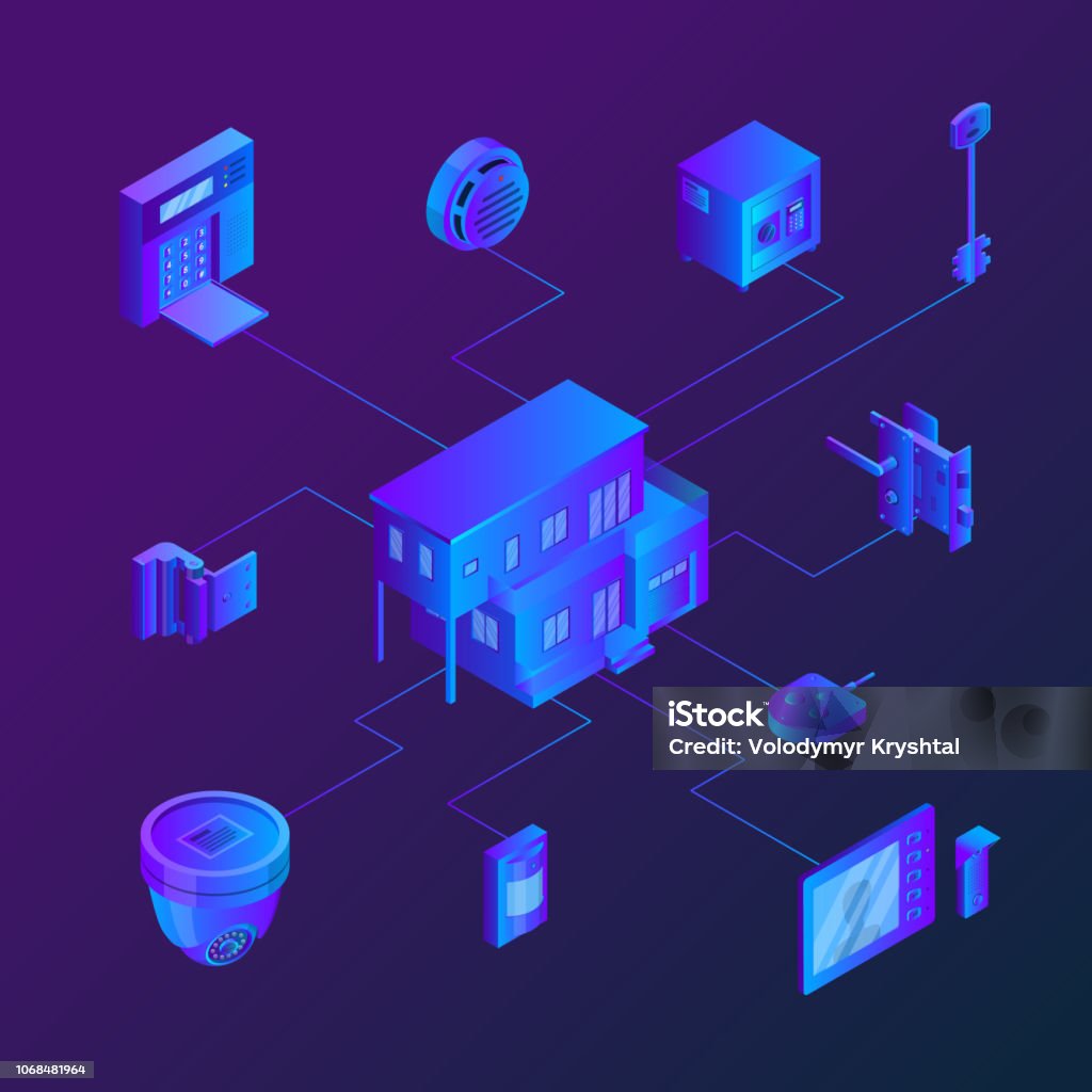 House With Connected Home Security Systems Vector Isometric ...