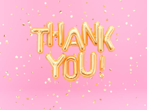 Thank You text gold foil balloons on pink background