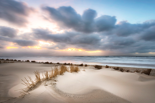 The beautiful beach of Egmond aan Zee, the Netherlands. during sunset