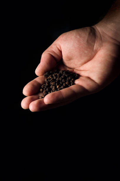 istock Grains of black pepper in a man's hand 1068497850
