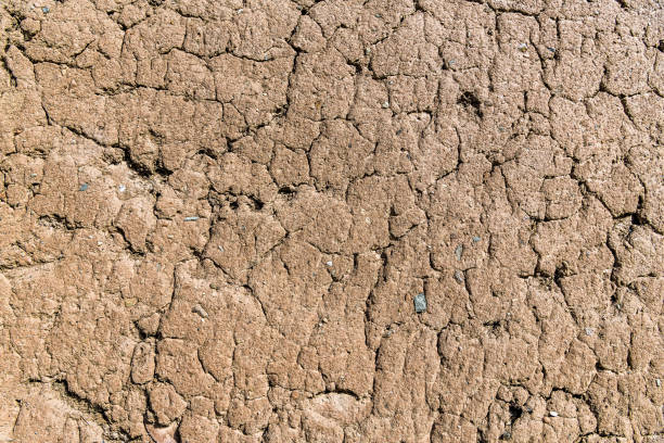 Dry cracked soil. Top view of dry field, natural background. High quality photo