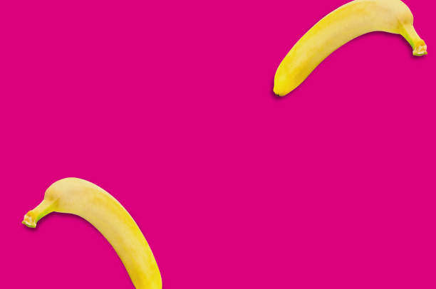 istock Two fresh whole ripe bananas on pink background with copy space for your text 1068505072