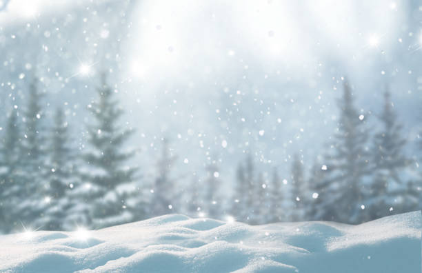 god jul och gott nytt år hälsning bakgrund med kopia-utrymme. vackert vinterlandskap med snö täckt träd. - natur vinter bildbanksfoton och bilder