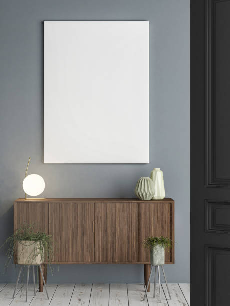 istock Mock up poster on the wall,  home decoration with white lamp 1068512834