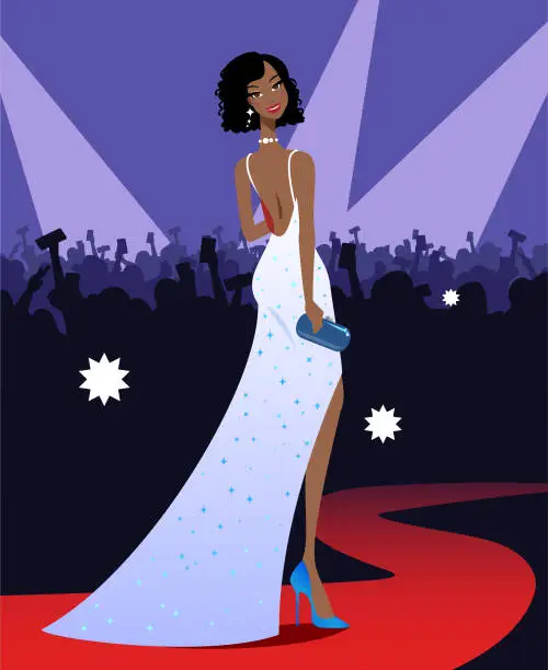 Vector illustration of Young woman star on a red carpet