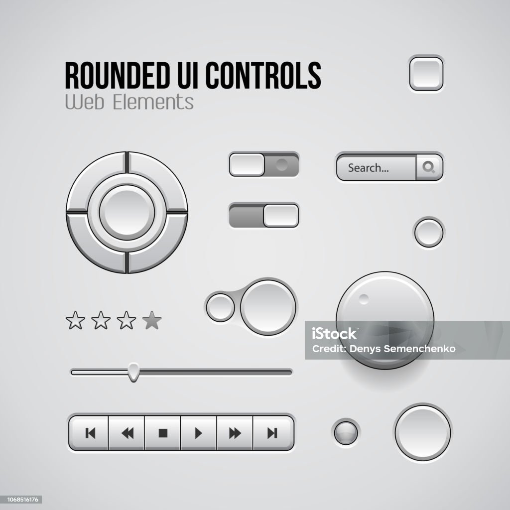 Ui For Control Button Light Ui Controls Web Design Software Elements Buttons Switchers Audio ...