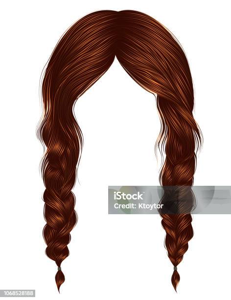 Trendy Women Hairs Red Colour Two Plaits Fashion Beauty Style Stock Illustration - Download Image Now