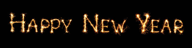istock Happy New Year text isolated on black background 1068528630