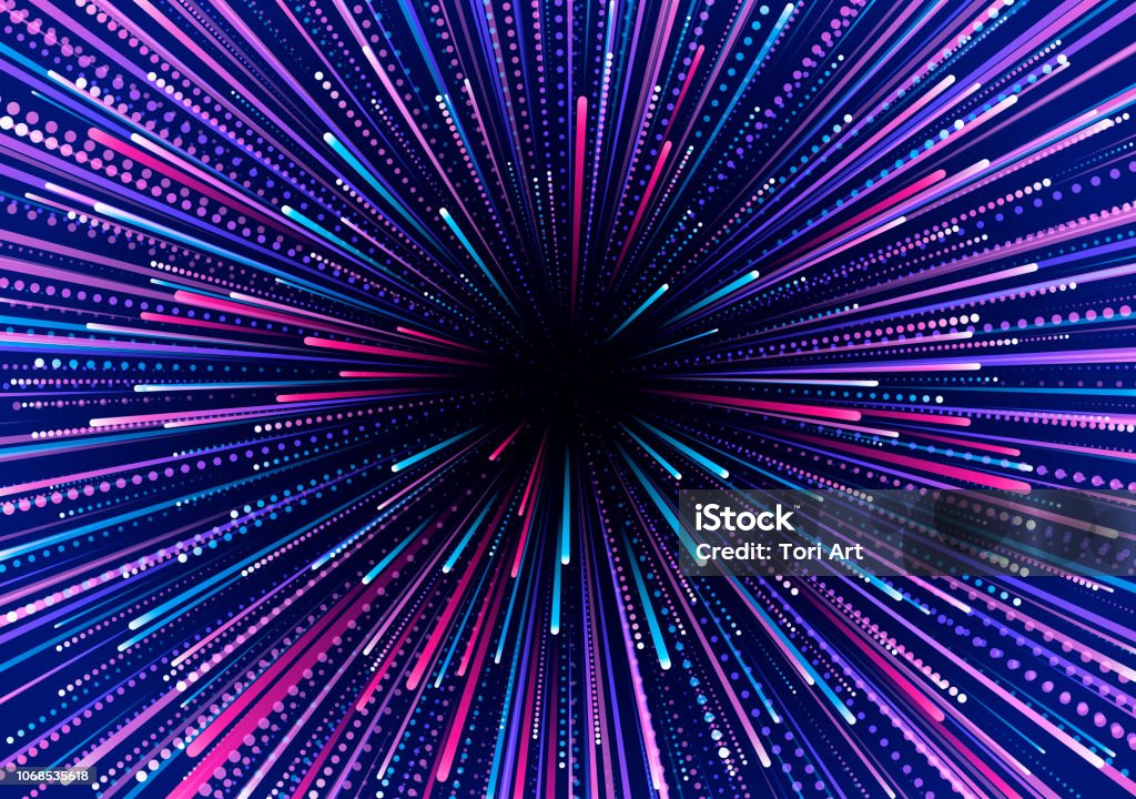 Abstract background of colored radial lines. Effects of acceleration, speed, motion and depth Abstract background of colored radial lines. Effects of acceleration, speed, motion and depth. Bright vector template Exploding stock vector
