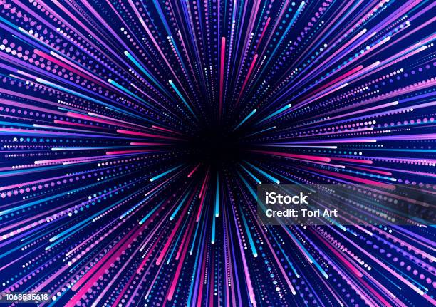 Abstract Background Of Colored Radial Lines Effects Of Acceleration Speed Motion And Depth Stock Illustration - Download Image Now