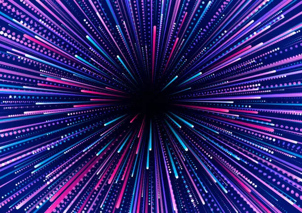 Vector illustration of Abstract background of colored radial lines. Effects of acceleration, speed, motion and depth