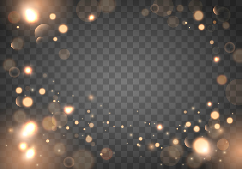 Izolated bright bokeh effect on a transparent background. Blurred light frame. Vector holiday design