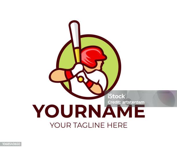 Baseball Baseball Player Is Holding Baseball Bat Logo Design Sport And Professional Baseball Sports Player In Circle Vector Design Illustration Stock Illustration - Download Image Now