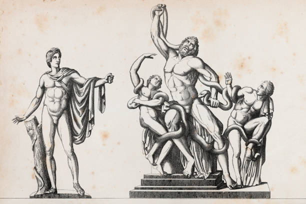 ilustrações de stock, clip art, desenhos animados e ícones de greek statue of laocoön and his sons - ancient rome illustration and painting engraving engraved image