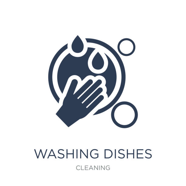 Washing dishes icon. Trendy flat vector Washing dishes icon on white background from Cleaning collection Washing dishes icon. Trendy flat vector Washing dishes icon on white background from Cleaning collection, vector illustration can be use for web and mobile, eps10 wash dishes stock illustrations