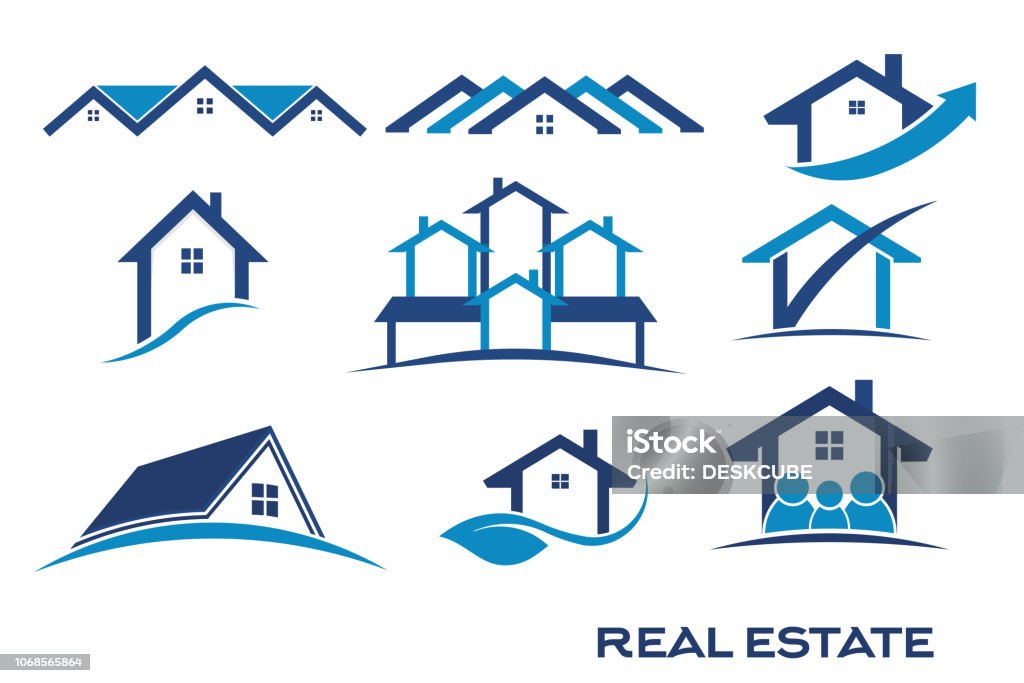 Group of Blue Color set of Logos for Real Estate House stock vector
